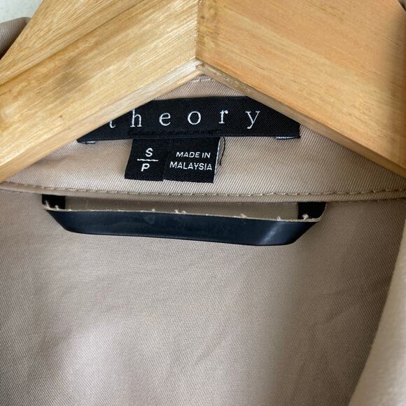Theory Cliffa Jacket Size Small Khaki Double Breasted Trench Belted Cotton - Picture 11 of 14